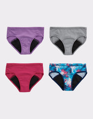 Hanes Comfort, Period. Girls' Hipster Period Underwear, Moderate Protection, Assorted, 4-Pack