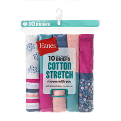 Hanes Girls' Cotton Stretch Brief Underwear, 10-Pack