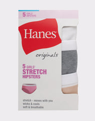 Hanes Originals Girls' Tween Underwear Hipster Pack, Basic Assorted, 5-Pack