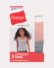 Hanes Originals Girls' SuperSoft Tank, 3-Pack