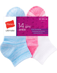 Hanes Ultimate Girls' Ankle Socks, Moisture Wicking, 14-Pairs
