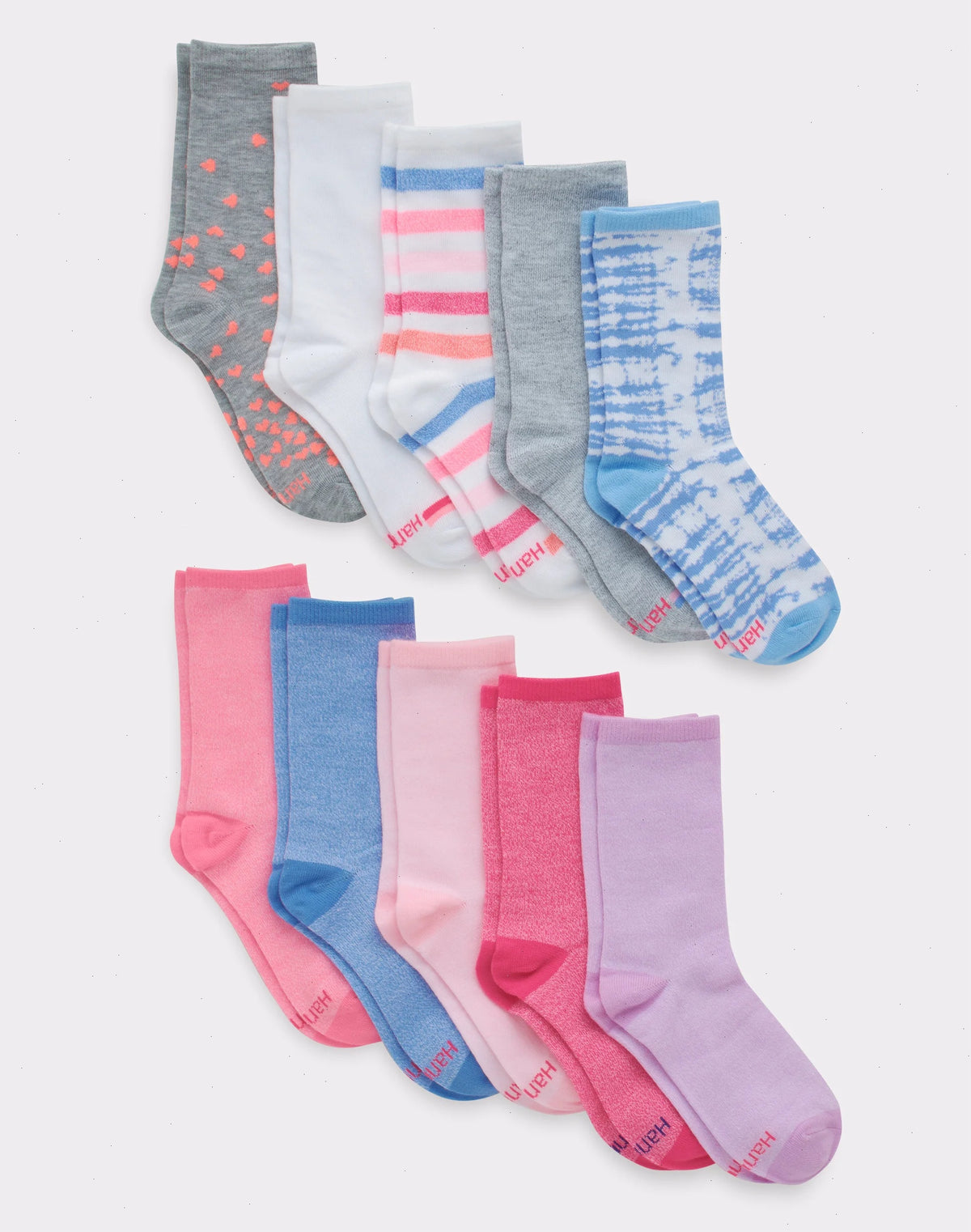 Hanes Ultimate Girls' Crew Socks, Fashion Assortment, 10-Pairs