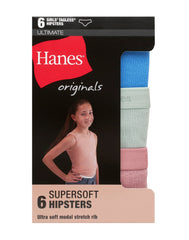 Hanes Originals Ultimate SuperSoft Girls' Underwear Hipsters, 6-Pack, Moisture-Wicking
