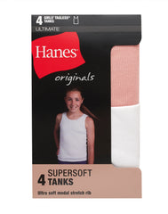 Hanes Originals SuperSoft Girls Tank Tops, 4-Pack, Moisture-Wicking