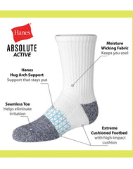 Hanes Absolute Active Boys' Crew Socks Pack, 4-Pack, Moisture Wicking