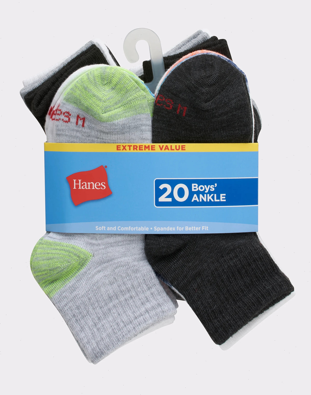 Hanes Boys' Ankle Socks, Super Value Pack, 20-Pairs