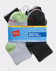 Hanes Boys' Ankle Socks, Super Value Pack, 20-Pairs
