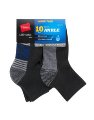Hanes Ultimate Double Tough Boys' Ankle Socks, 10-Pairs