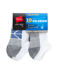 Hanes Ultimate Double Tough Boys' No Show Socks, 10-Pairs