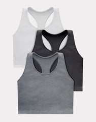 Hanes Originals Women's Racerback Crop Tank Top with Built-In Bra, 3-Pack