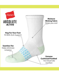 Hanes Absolute Active Girls' Crew Socks, 4-Pairs