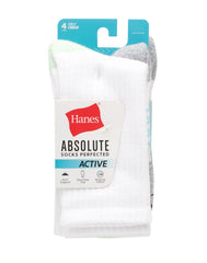 Hanes Absolute Active Girls' Crew Socks, 4-Pairs
