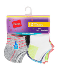 Hanes Cool Comfort Girls' Mesh No Show Socks, 12-Pairs