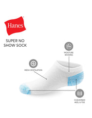 Hanes Cool Comfort Girls' Mesh Super No Show Socks, 12-Pairs