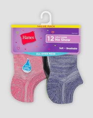 Hanes Cool Comfort Girls' Mesh Super No Show Socks, 12-Pairs