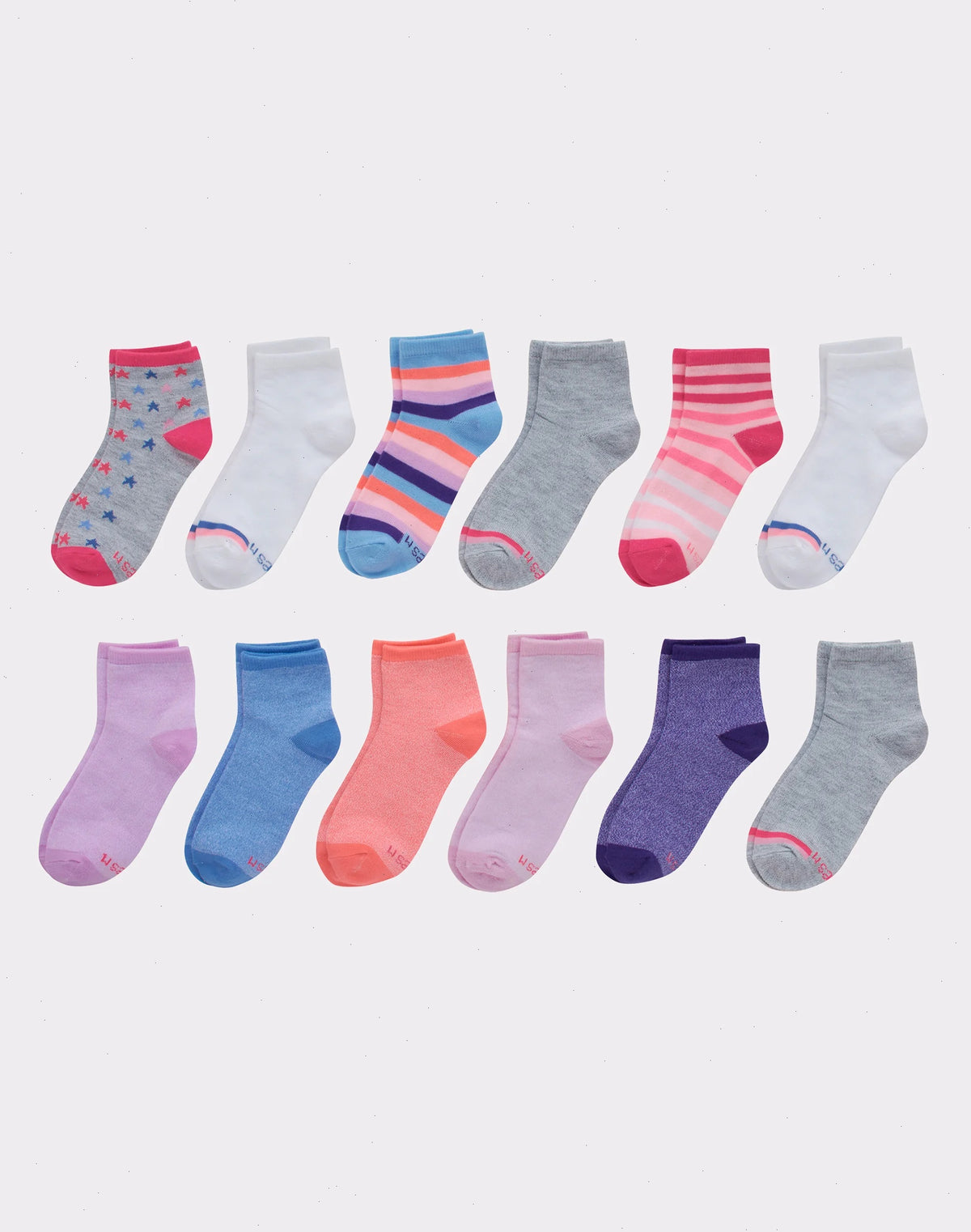 Hanes Girls' Ankle Socks, Fashion Pack, 12-Pairs