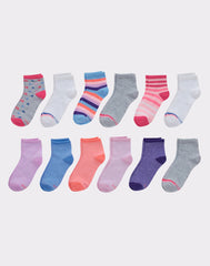 Hanes Girls' Ankle Socks, Fashion Pack, 12-Pairs