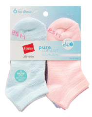Hanes Ultimate Pure Comfort Girls' No Show Socks, Assorted, 6-Pairs