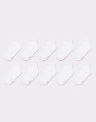 Hanes Girls' Ankle Socks Pack, 10-Pack, White