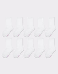Hanes Girls' Uniform Crew Socks, White, 10-Pairs