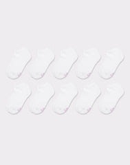 Hanes Girls' No Show Socks, White, 10-Pack