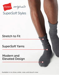 Hanes Originals Men&rsquo;s Crew Socks Pack, 3 Pairs, SuperSoft Slouch