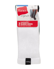 Hanes Originals Men&rsquo;s Crew Socks Pack, 3 Pairs, SuperSoft Slouch