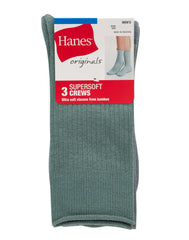 Hanes Originals Men&rsquo;s Crew Socks Pack, 3-Pairs, SuperSoft