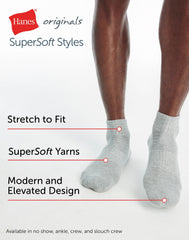 Hanes Originals Men&rsquo;s SuperSoft Ankle Socks, 3-Pairs