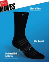 Hanes Moves Breathable Mesh Men&rsquo;s Mid-Crew Socks, Shoe Sizes 6-12, 6-Pairs