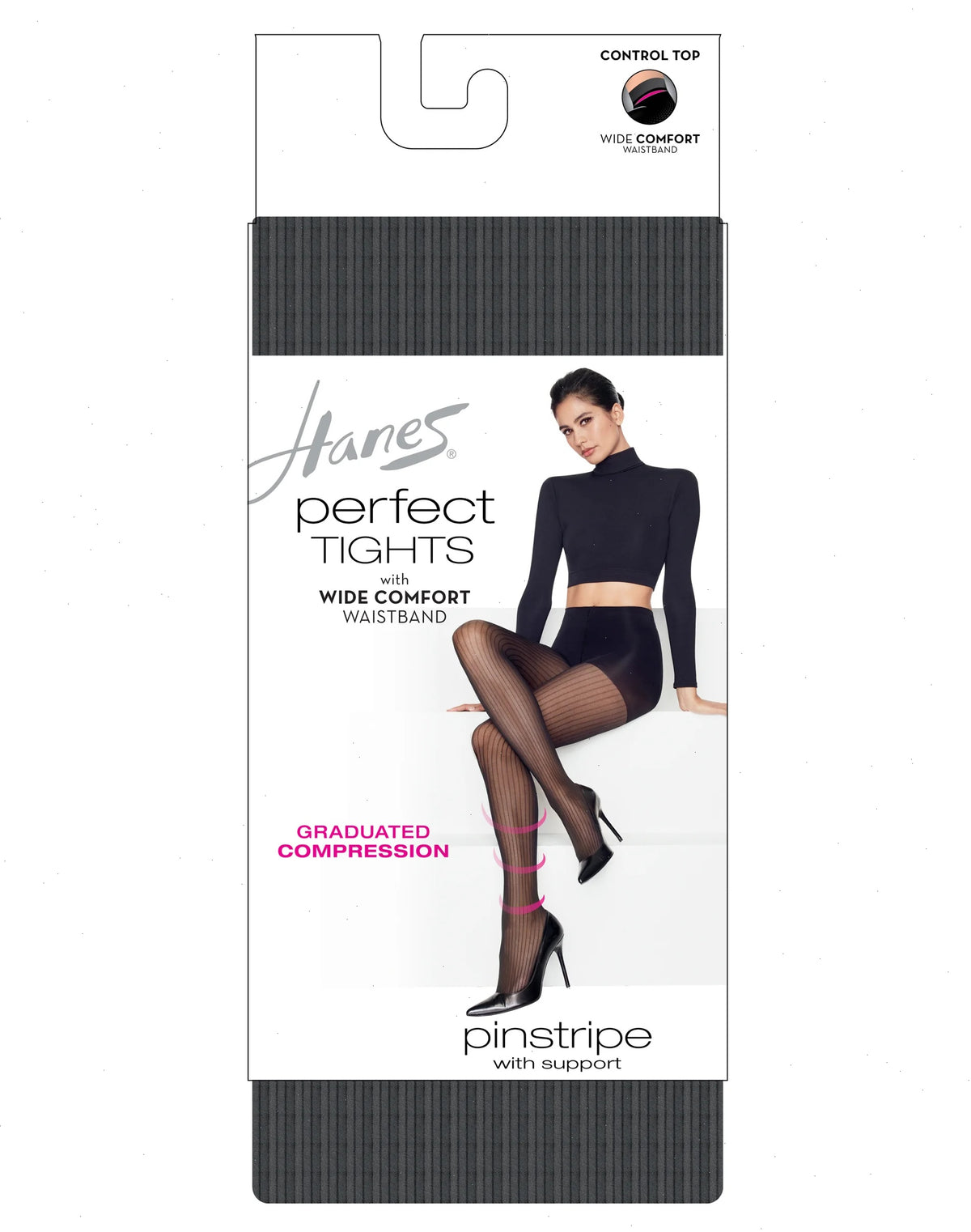 Hanes Perfect Tights with Wide Comfort Waistband, Graduated Compression, Pinstripe