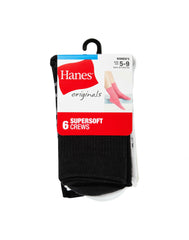 Hanes Originals Women&rsquo;s SuperSoft Crew Socks, 6-Pairs