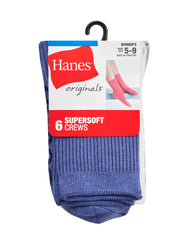 Hanes Originals Women&rsquo;s SuperSoft Crew Socks, 6-Pairs