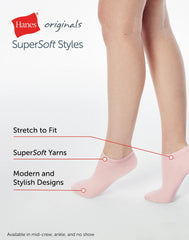 Hanes Originals Women&rsquo;s SuperSoft No Show Socks, 6-Pairs