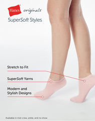 Hanes Originals Women&rsquo;s SuperSoft No Show Socks, 6-Pairs