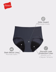 Hanes Comfort, Period. Women's Brief Period Underwear, Light Leaks, Neutrals, 3-Pack