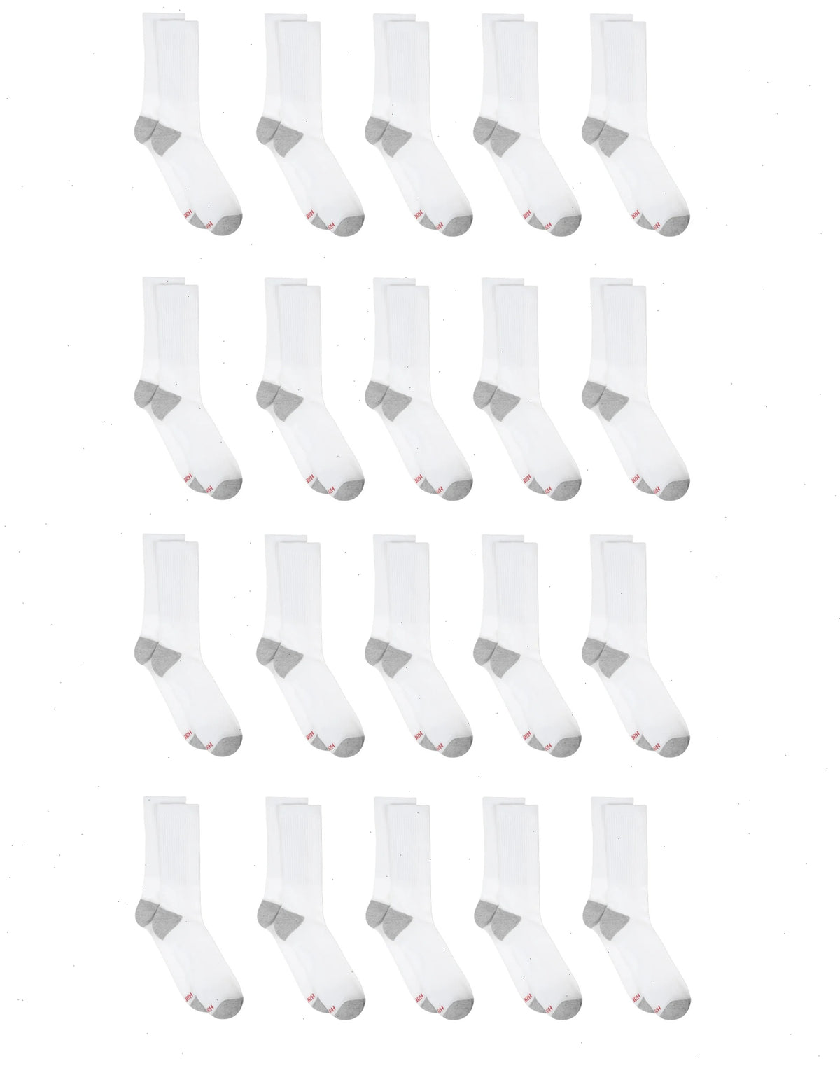 Hanes Men&rsquo;s Cushioned Crew Socks Pack, 20 Pairs, Lightweight, Moisture Wicking