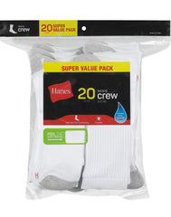 Hanes Men&rsquo;s Cushioned Crew Socks Pack, 20 Pairs, Lightweight, Moisture Wicking