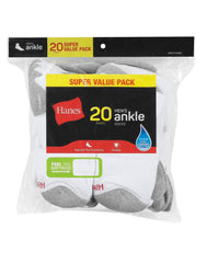 Hanes Men&rsquo;s Cushioned Ankle Socks Pack, 20 Pairs, Moisture Wicking