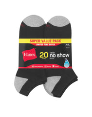Hanes Men&rsquo;s Cushioned No Show Socks Pack, 20 Pairs, Moisture Wicking