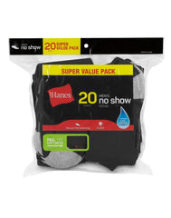 Hanes Men&rsquo;s Cushioned No Show Socks Pack, 20 Pairs, Moisture Wicking