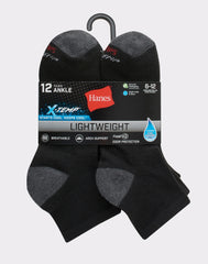 Hanes X-Temp Men's Lightweight Ankle Socks, Shoe Sizes 6-12, 12-Pairs