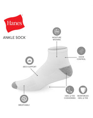Hanes X-Temp Men's Lightweight Ankle Socks, Shoe Sizes 6-12, 12-Pairs