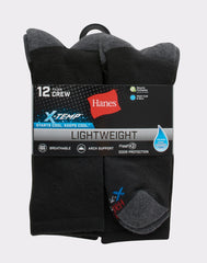 Hanes X-Temp Men's Lightweight Crew Socks, Shoe Sizes 6-12, 12-Pairs