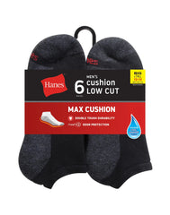 Hanes Double Tough Men's Low Cut Socks, Max Cushion, Shoe Sizes 12-14, 6-Pairs