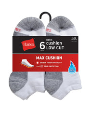 Hanes Double Tough Men's Low Cut Socks, Max Cushion, Shoe Sizes 6-12, 6-Pairs