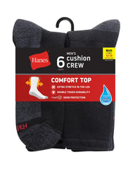 Hanes Double Tough Men's Crew Socks, Comfort Top, Shoe Sizes 12-14, 6-Pairs