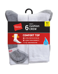 Hanes Double Tough Men's Crew Socks, Comfort Top, Shoe Sizes 12-14, 6-Pairs