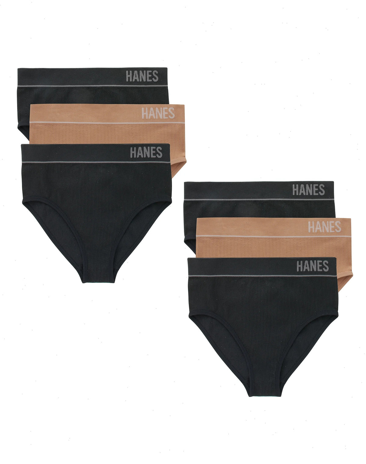 Hanes Originals Women's Seamless Rib Hi-Leg Bikini Underwear, Neutrals, 6-Pack