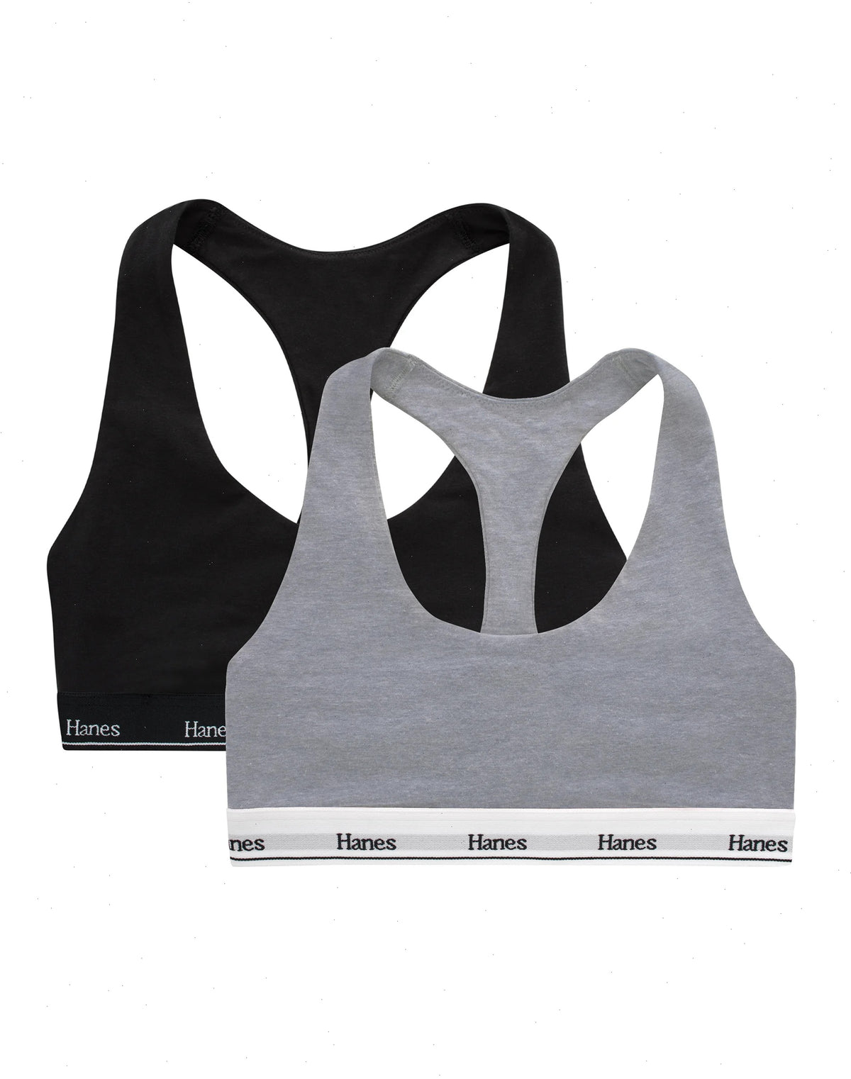 Hanes Originals Racerback Bralette, Breathable Stretch Cotton, 2-Pack